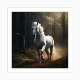 White Horse In The Forest Art Print