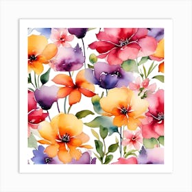 Watercolor Flowers Seamless Pattern 1 Art Print