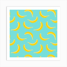 BANANA SMOOTHIE Fun Retro Fresh Tropical Fruit in Yellow and Cream on Turquoise Blue Art Print