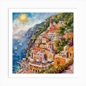 Lazy Square Impressionist Oil Painting Of The Sunny Amalfi Coast (2) Art Print