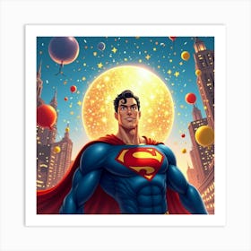 Flux Dev A Vibrant Illustration Of Superman Standing Heroicall 2 Art Print