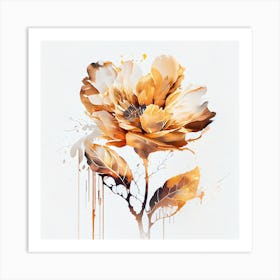 Watercolor Gold Flower Abstract Art Print