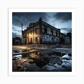 Abandoned Building At Night Art Print