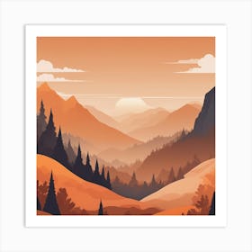 Misty mountains background in orange tone 1 Art Print