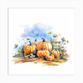 Group Of Pumpkins In Watercolour Illustration 6 Art Print