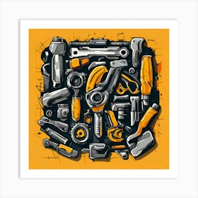 Logo Vector Tools Wrench Hammer Screwdriver Saw Pliers Drill Gear Nuts Bolts Spanner Ch (19) Art Print