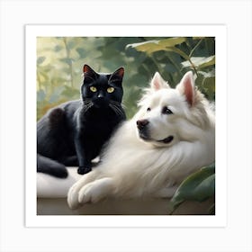 Black Cat And White Dog 1 Art Print