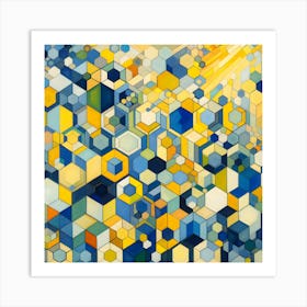 Blue And Yellow Cubes Art Print