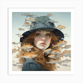 Girl With Fish In Her Hair Art Print