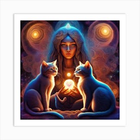 Bast with her kittens 1 Art Print