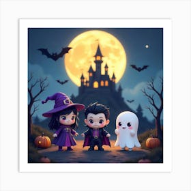 Moonlit Halloween Adventure Art Print