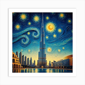 Starry Night Over Burj Khalifa Art Print