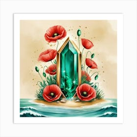 Mystic Door, Flowers and Emeralds Art Print