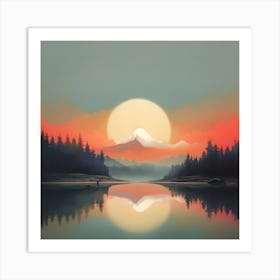 'Sunset In The Mountains' Landscape Painting Art Print