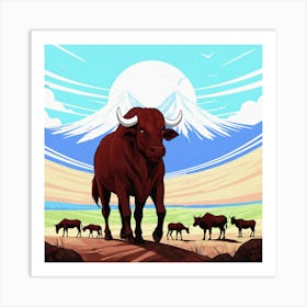 Bulls In The Desert 1 Art Print