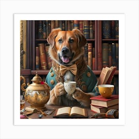 Dog In A Library Art Print