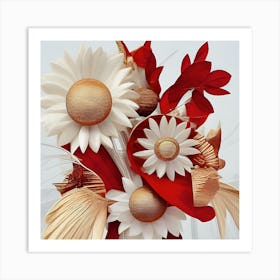 Floral Collage in Red and Gold Poster