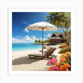 Beach Chair And Umbrella Art Print