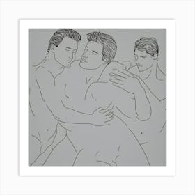 Three Nude Gay Men Hugging Art Print