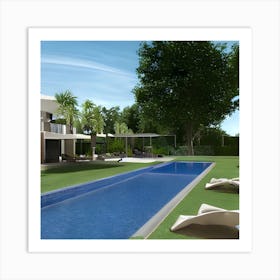 Modern Villa With Swimming Pool 1 Art Print