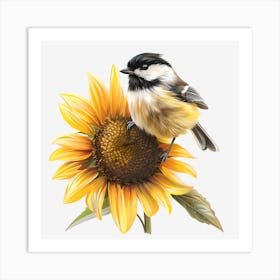 Chickadee On Sunflower 1 Art Print