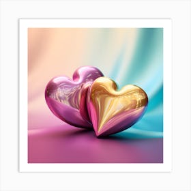 Two Hearts On A Colorful Background. Art. Art Print