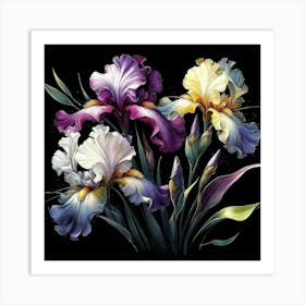 Midnight Irises Art Print