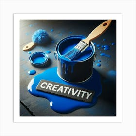 Blue Paint And Brush Art Print