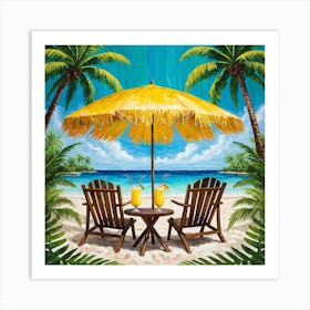 Beach Chairs And Umbrella 2 Art Print