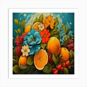 Floral and orange fruit illustration design Art Print