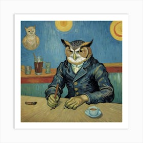 Owl At The Bar and Chill Art Print