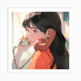 Anime Girl Talking On The Phone 2 Art Print