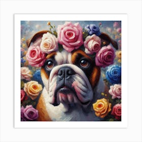 Bulldog With Roses Art Print