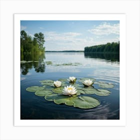 Water Lily On The Surface Of A Placid Swedish Lake During A Summer Morning Minimalist Style Captur 2 Art Print