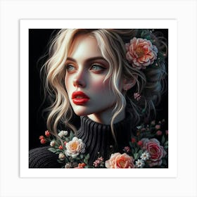 Beautiful Girl With Flowers 8 Art Print