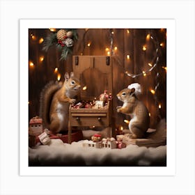 Two Squirrels With Christmas Decorations Art Print