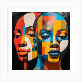 Two Women With Colorful Faces Art Print