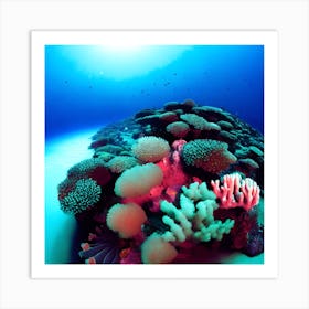 An Ethereal Underwater Realm Where Vibrant Coral Reefs Teem With Kaleidoscopic Fish And The Light (3) Art Print