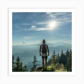 Man Standing On Top Of Mountain Art Print