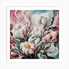 Abstract White And Pink Flowers 02 Art Print