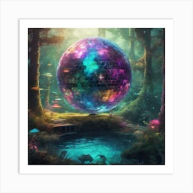 Disco Ball In The Forest Art Print