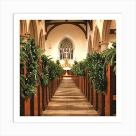 Christmas Garlands In A Church Art Print