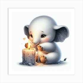 Little Elephant With Candle 2 Art Print