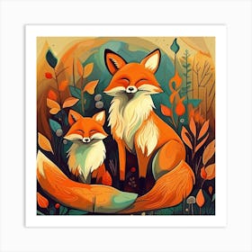 Autumn Foxes Art Print