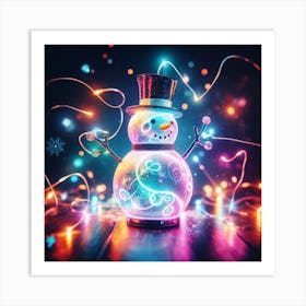 Snowman With Lights Art Print