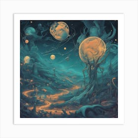 Alien Cosmos And Space Painted To Mimic Humans, In The Style Of Art Elements, Folk Art Inspired Ill (1) Art Print