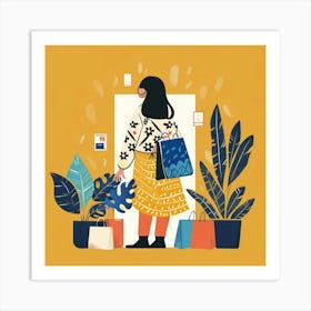 Illustration Of A Woman With Shopping Bags Art Print