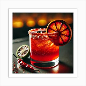 A Close Up Of The Red Inferno Cocktail, A Spicy Art Print