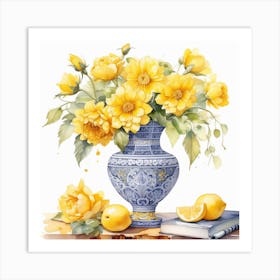 Flower Vase 21 Yellow Watercolor Art Print