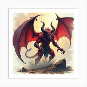 Demon Creating Havoc In A Vibrant Watercolor Storm 1 Art Print